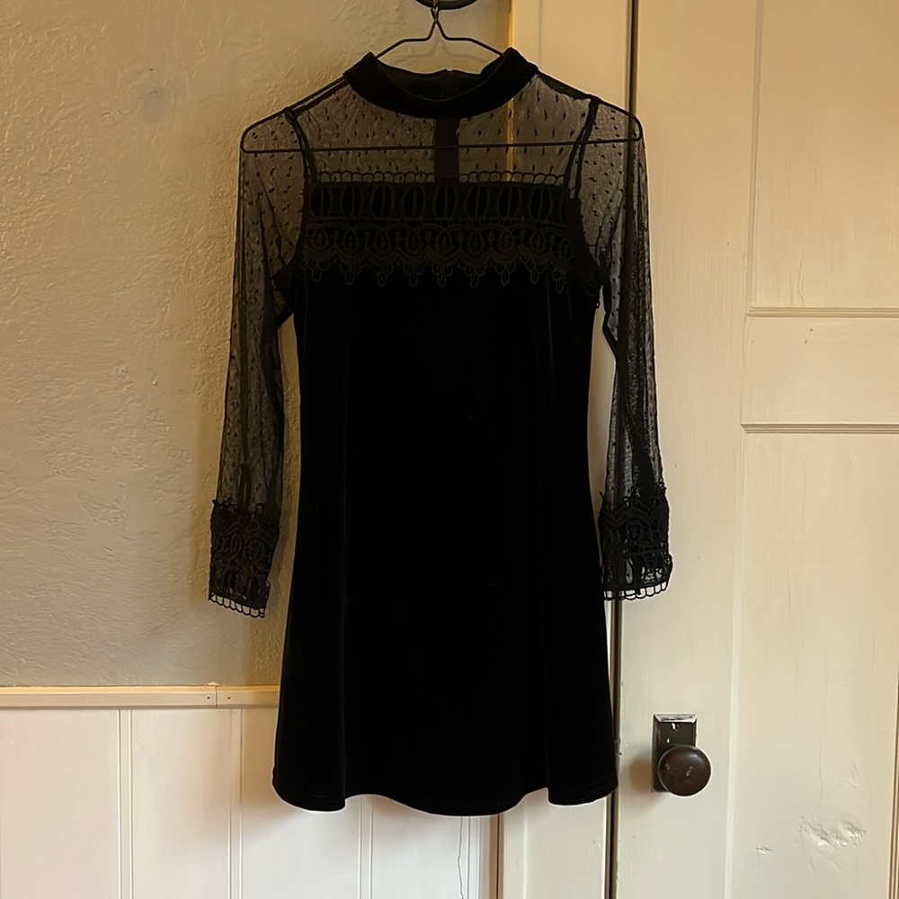Size XS - black velvet and lace mini dress